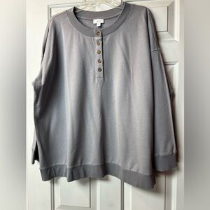 J. Jill Fit Henley Pullover - Light Gray with Brown Button